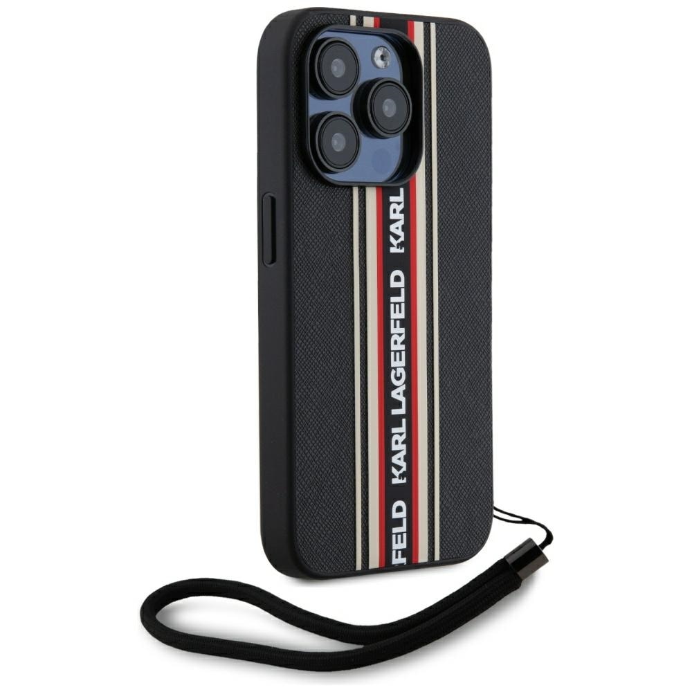 Karl Lagerfeld Saffiano Athleisure Stripes Cord iPhone 15 Pro-etui - rød