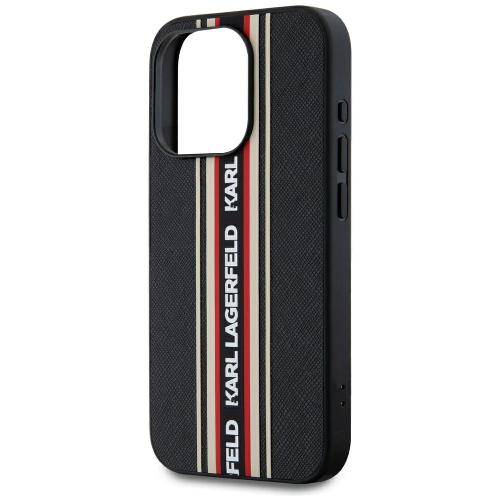 Karl Lagerfeld Saffiano Athleisure Stripes Cord iPhone 15 Pro-etui - rød