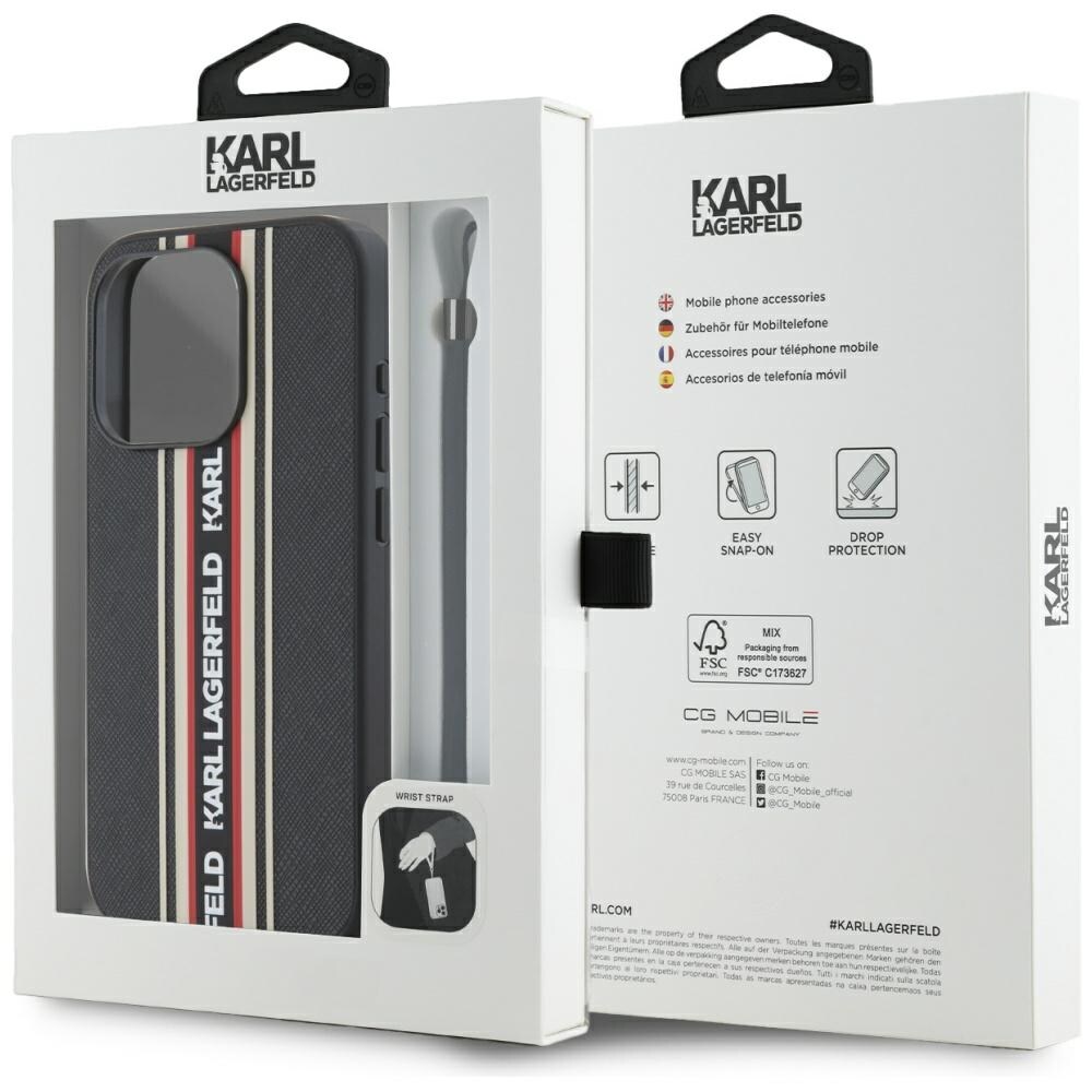 Karl Lagerfeld Saffiano Athleisure Stripes Cord iPhone 15 Pro-etui - rød
