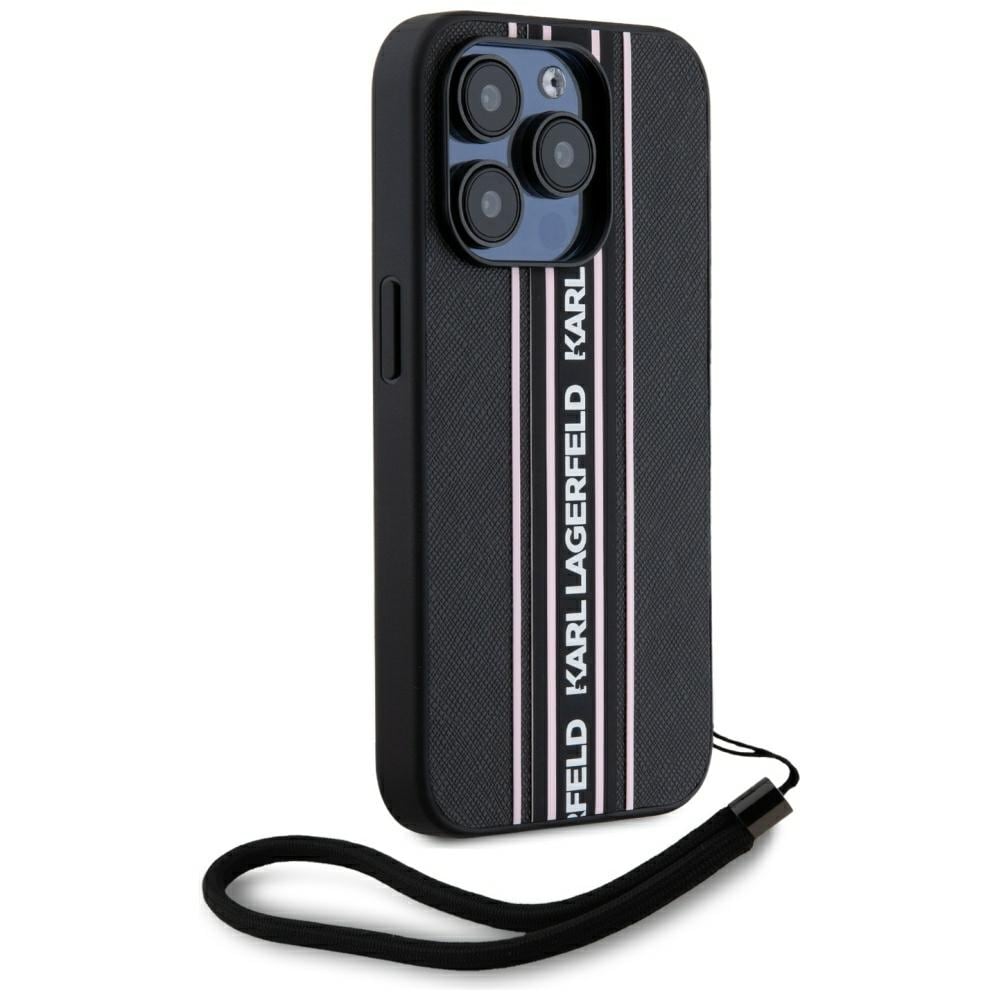 Karl Lagerfeld Saffiano Athleisure Stripes Cord iPhone 15 Pro Max-etui - Rosa