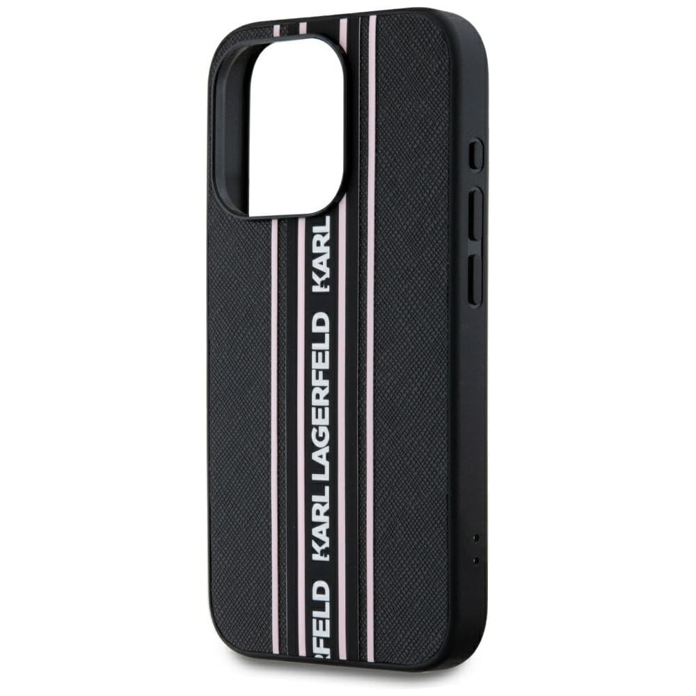 Karl Lagerfeld Saffiano Athleisure Stripes Cord iPhone 15 Pro Max-etui - Rosa