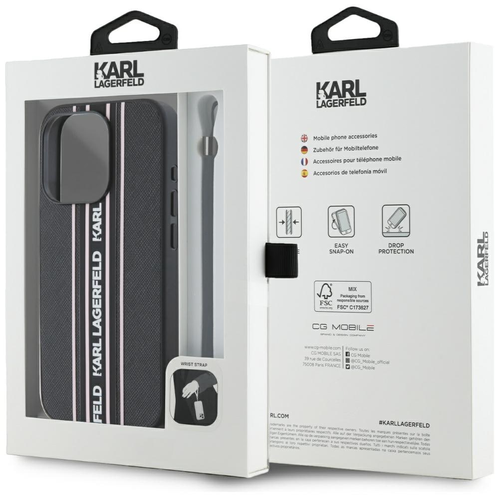 Karl Lagerfeld Saffiano Athleisure Stripes Cord iPhone 15 Pro Max-etui - Rosa
