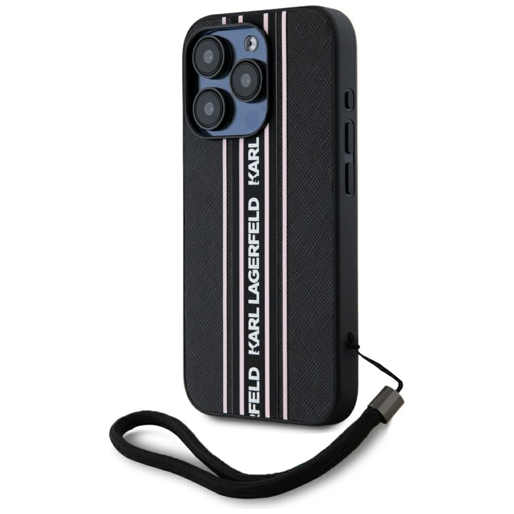 Karl Lagerfeld Saffiano Athleisure Stripes Cord iPhone 15 Pro-etui - Rosa