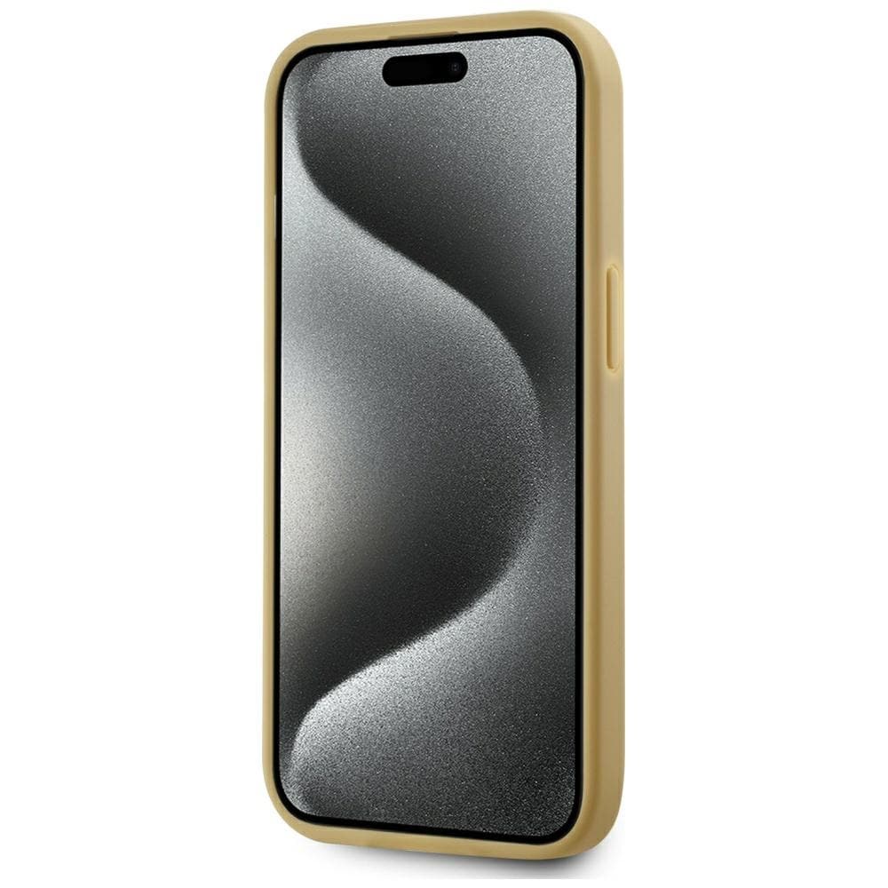 Karl Lagerfeld Wrinkled Metal Signature iPhone 15-etui - gull