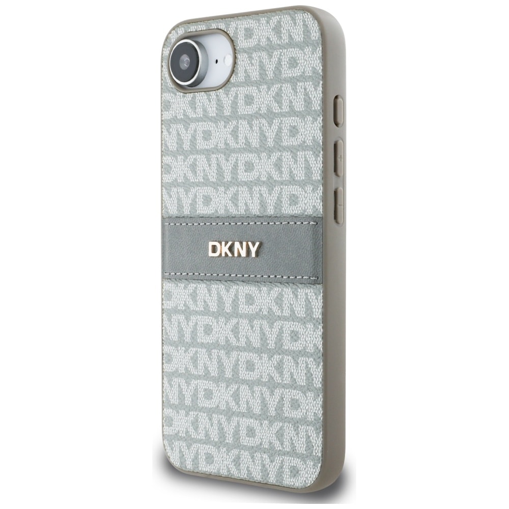 DKNY Repeterende strukturmønster med tonale striper iPhone 16e-etui - Beige