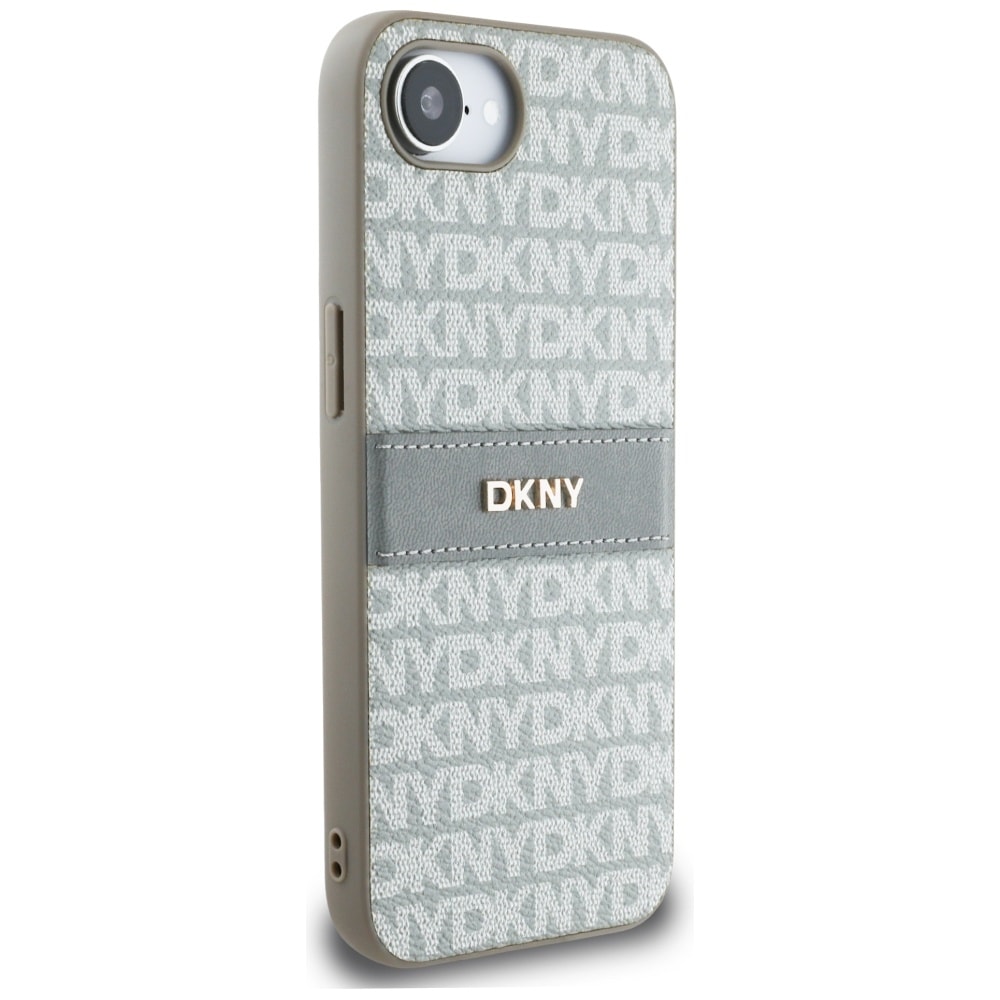 DKNY Repeterende strukturmønster med tonale striper iPhone 16e-etui - Beige
