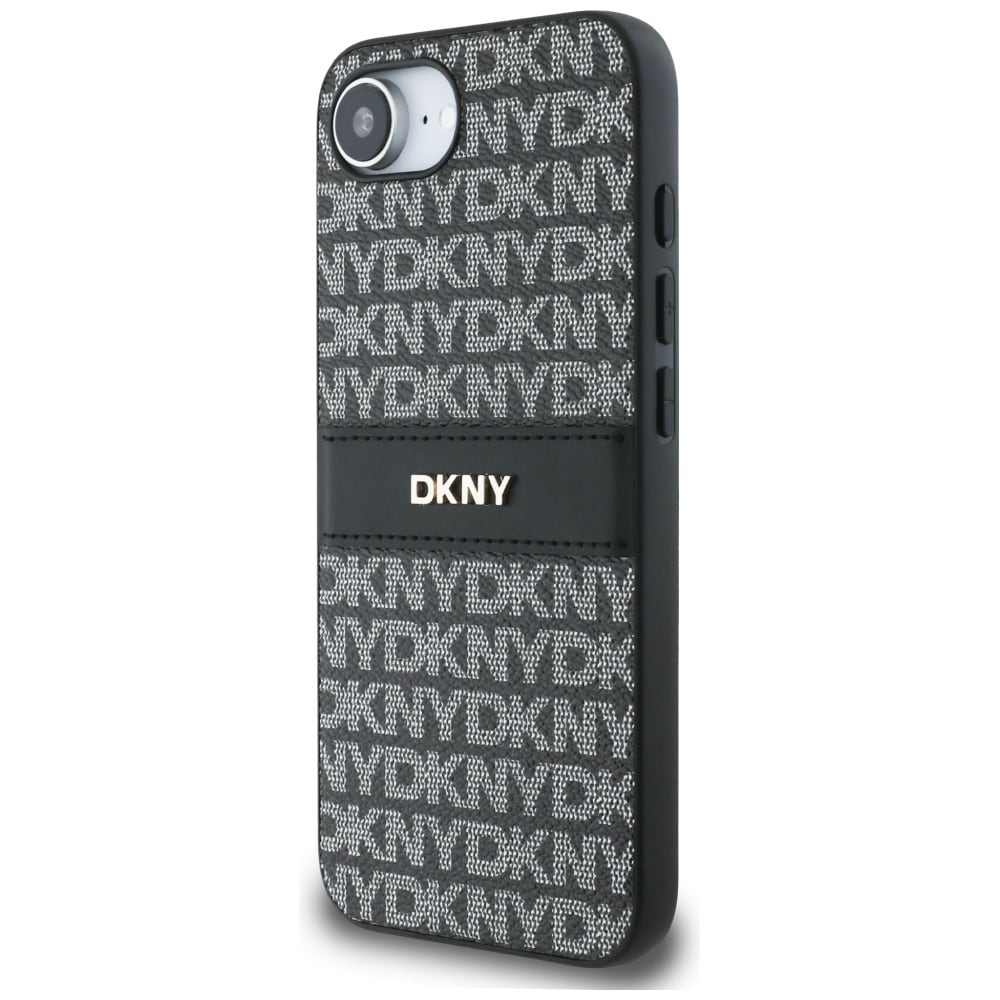 DKNY Repeat Texture Pattern with Tonal Stripe-etui til iPhone 16e - svart