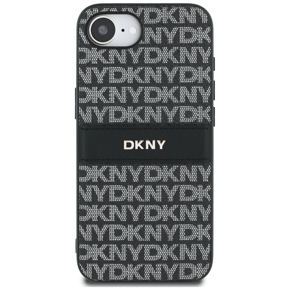 DKNY Repeat Texture Pattern with Tonal Stripe-etui til iPhone 16e - svart
