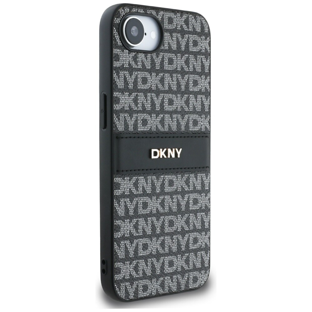 DKNY Repeat Texture Pattern with Tonal Stripe-etui til iPhone 16e - svart
