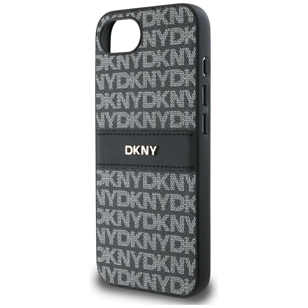 DKNY Repeat Texture Pattern with Tonal Stripe-etui til iPhone 16e - svart