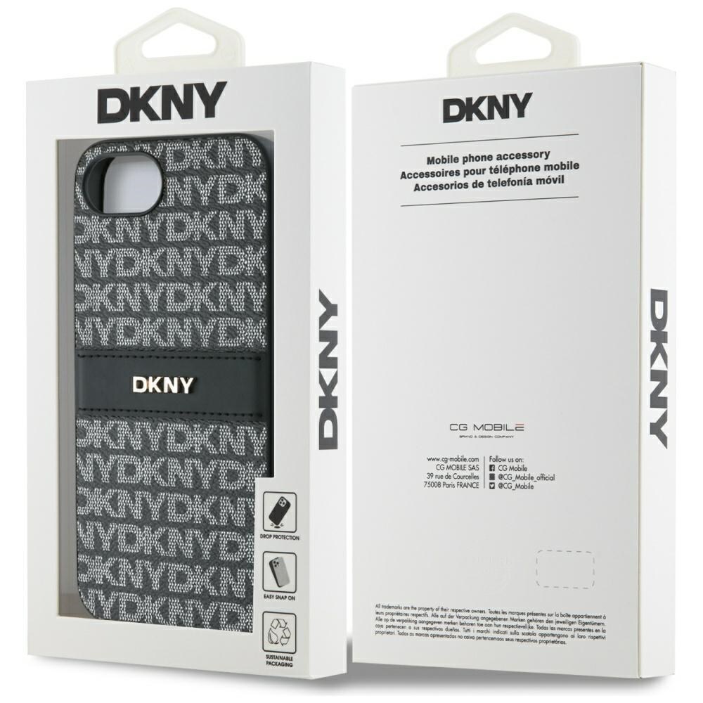 DKNY Repeat Texture Pattern with Tonal Stripe-etui til iPhone 16e - svart