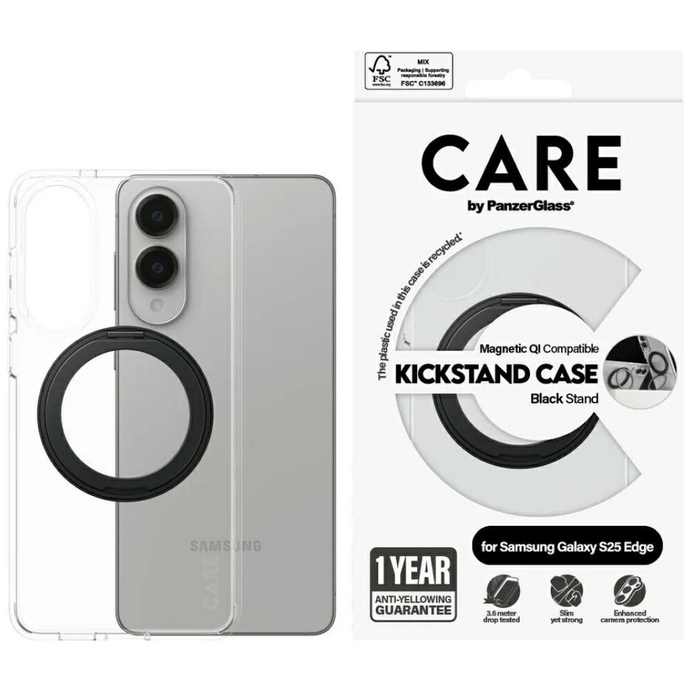 CARE by PanzerGlass Black Kickstand & QI Etui for Samsung Galaxy S25 Edge - Transparent
