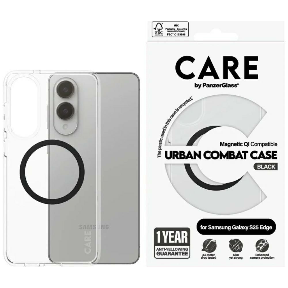 CARE by PanzerGlass Flagship Urban Combat Black QI-etui for Samsung Galaxy S25 Edge - gjennomsiktig