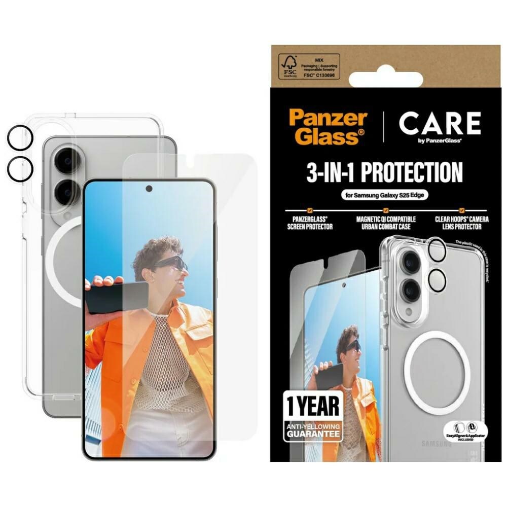 CARE by PanzerGlass Flagship 3in1-etui + glass + linse for Samsung Galaxy S25 Edge - gjennomsiktig