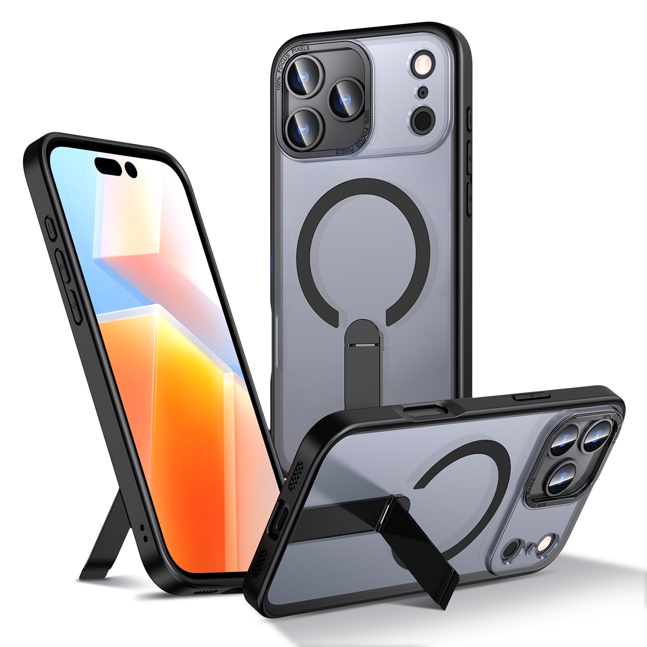 Hybrid Armor X-etui for iPhone 17 Pro Max med stativ, kompatibel med MagSafe - svart