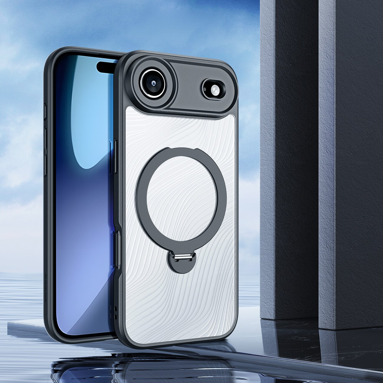 Dux Ducis Aimo Mag-etui med magnetisk ring og stativ for iPhone 17 Air - svart