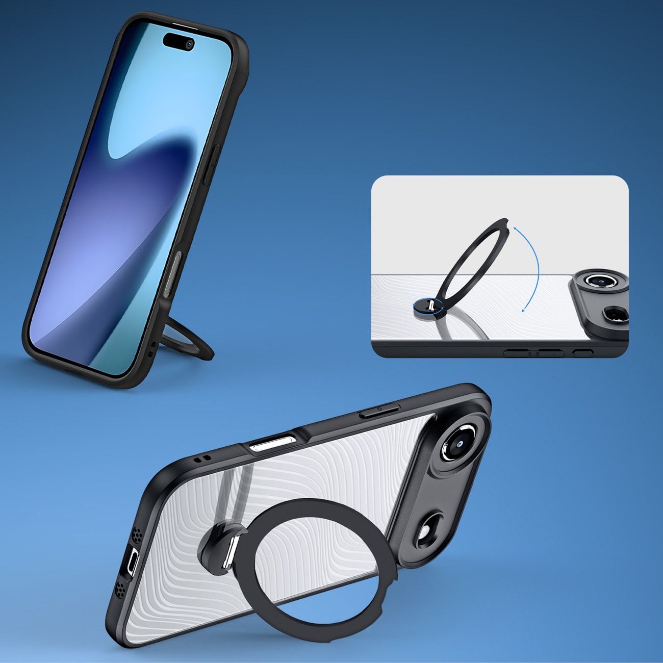 Dux Ducis Aimo Mag-etui med magnetisk ring og stativ for iPhone 17 Air - svart