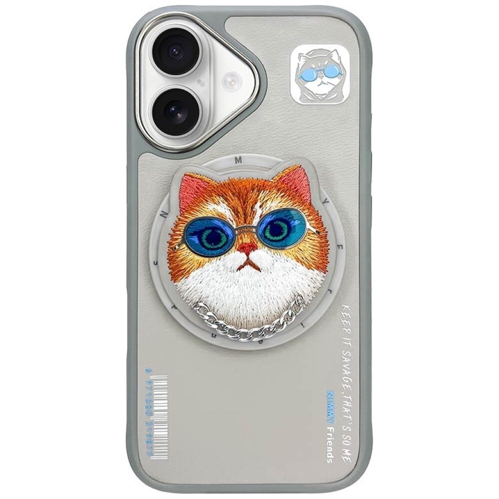Nimmy Glasses Cool Cat MagSafe-etui for iPhone 16 - Grå
