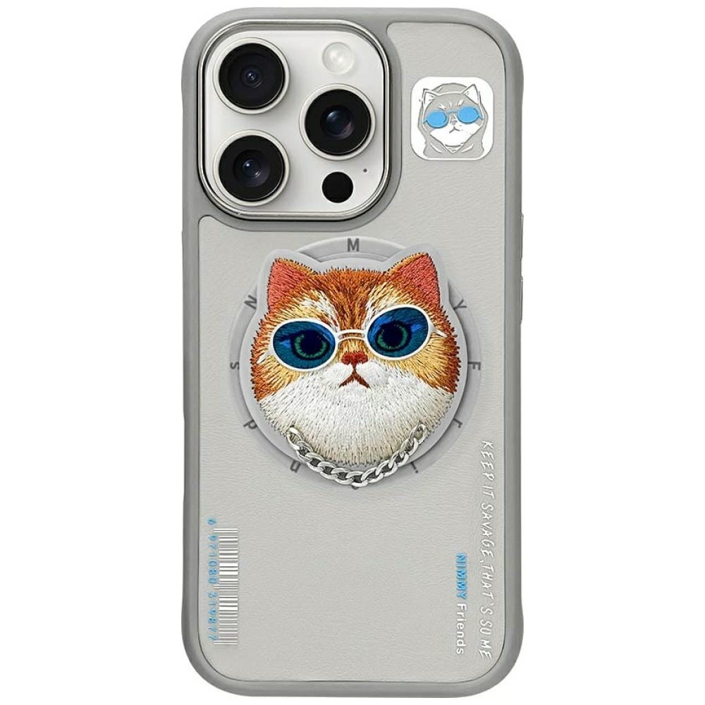 Nimmy Glasses Cool Cat MagSafe-etui for iPhone 16 Pro Max - Grå