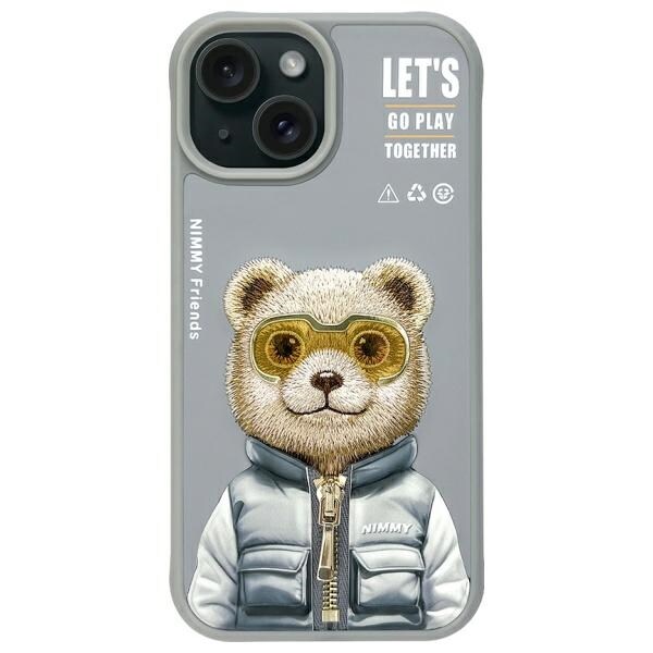 Nimmy Cool&Cute 2.0 Bear-etui for iPhone 15 - Grå