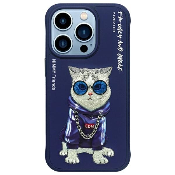 Nimmy Glasses Cool Cat-etui for iPhone 15 Pro - Blå