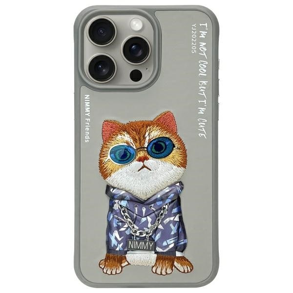 Nimmy Glasses Cool Cat-etui for iPhone 15 Pro Max - Grå