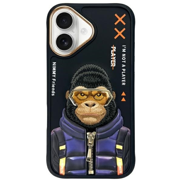 Nimmy Cool&Cute 2.0 Monkey-etui for iPhone 16 - svart
