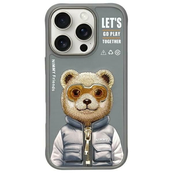 Nimmy Cool&Cute 2.0 Bear-etui for iPhone 16 Pro - Grå