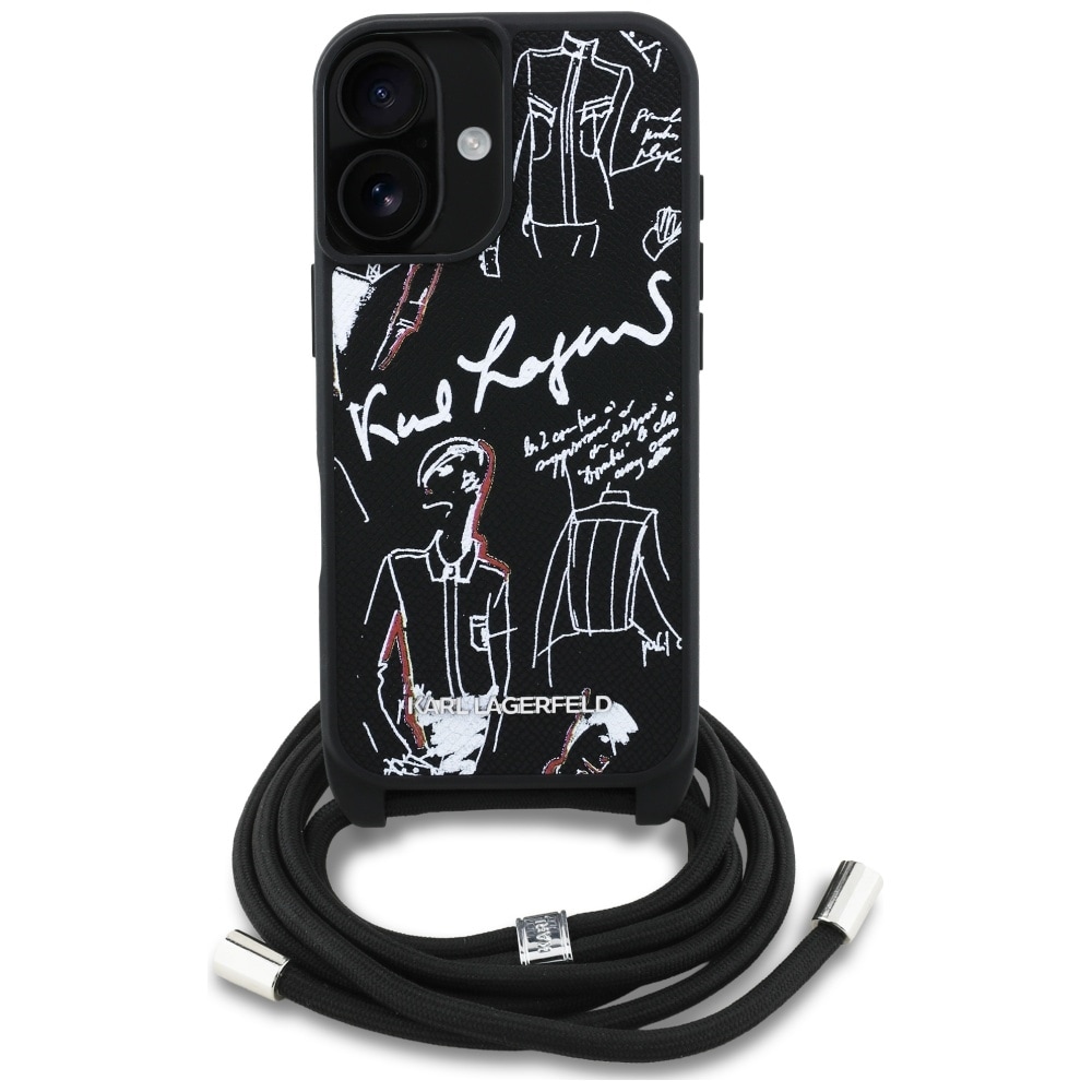 Karl Lagerfeld Crossbody-etui med kornet mønster og logo til iPhone 16 - Svart