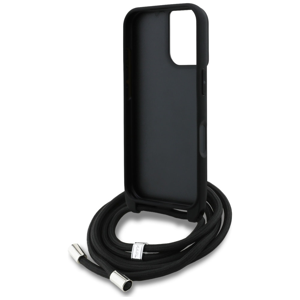 Karl Lagerfeld Crossbody-etui med kornet mønster og logo til iPhone 16 - Svart