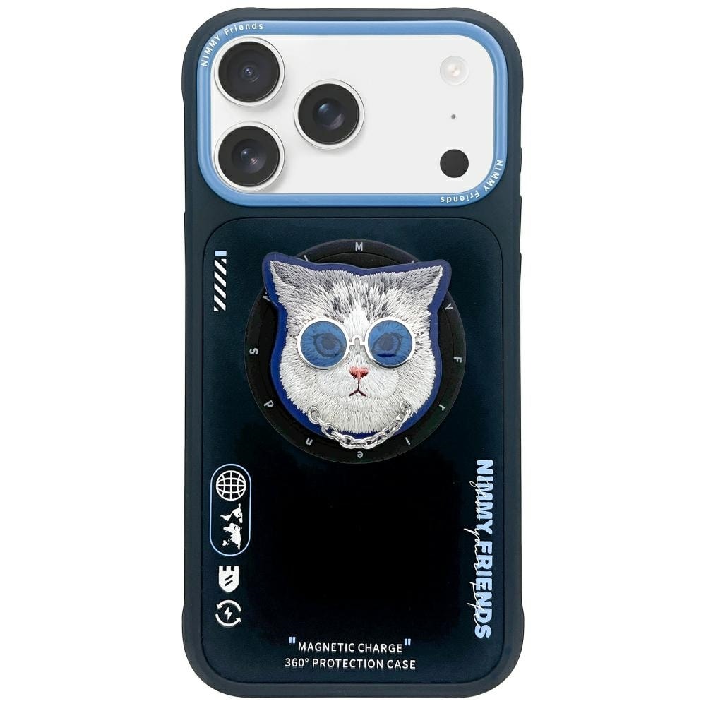 Nimmy Glasses Cool Cat MagSafe-etui for iPhone 17 - svart og blått