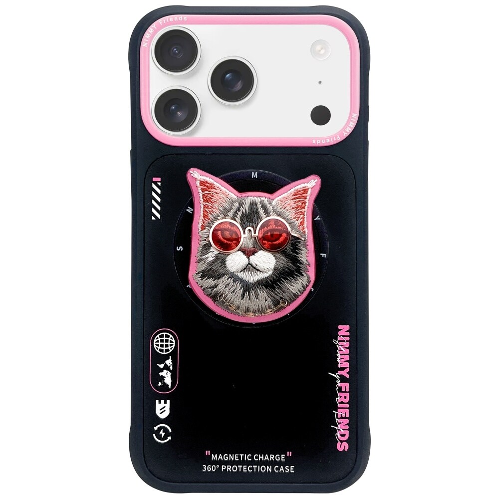 Nimmy Glasses Cool Cat MagSafe-etui for iPhone 17 - svart og rosa