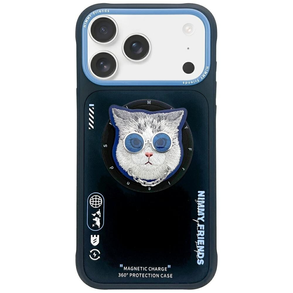 Nimmy Glasses Cool Cat MagSafe-etui for iPhone 17 Pro Max - svart og blå