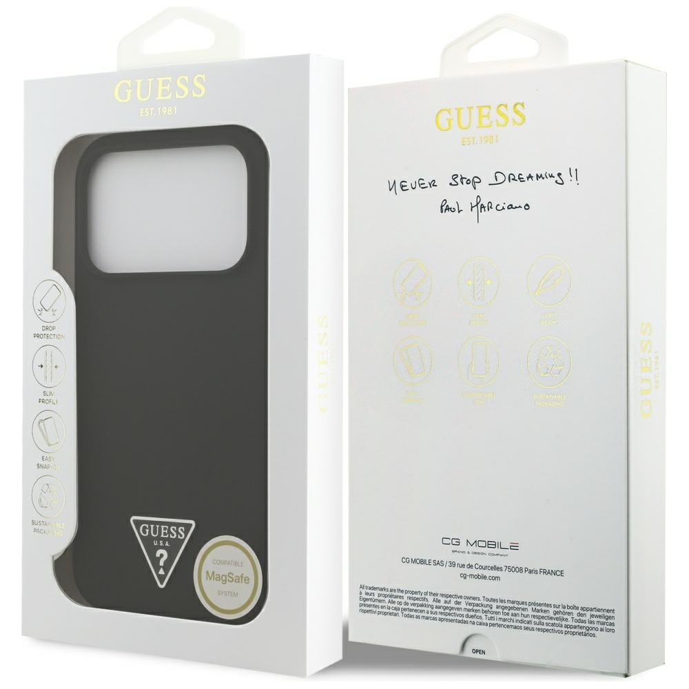 Guess MagSafe-etui i silikon med trekantlogo for iPhone 17 Pro - svart