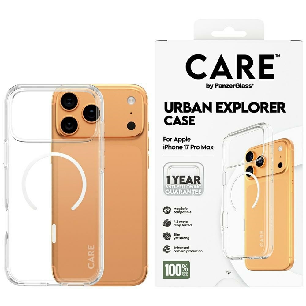 CARE by PanzerGlass Urban Explorer-etui med hvit MagSafe for iPhone 17 Pro Max - gjennomsiktig