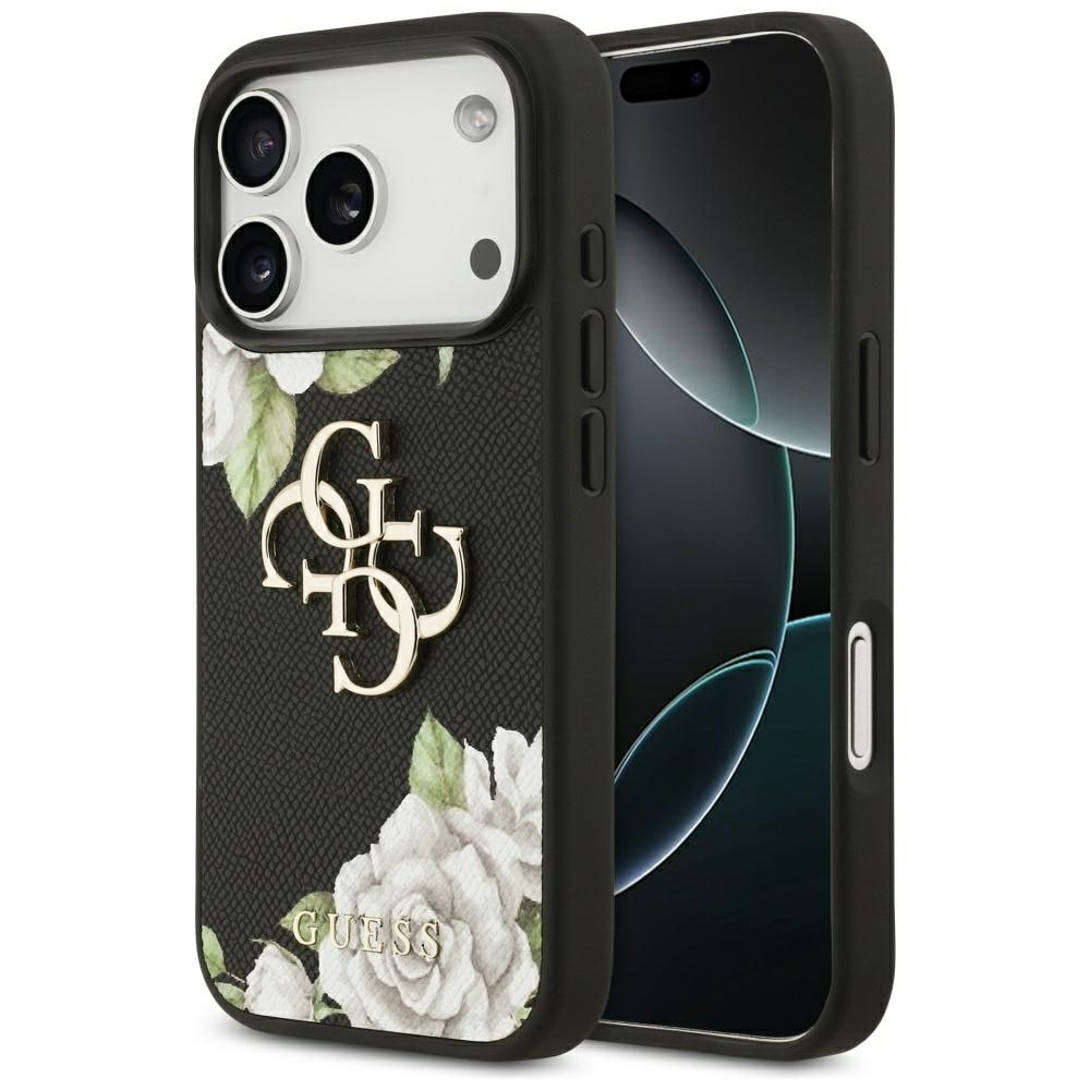 Guess Kornete roser og stor 4G-logo iPhone 17 Pro-etui - svart