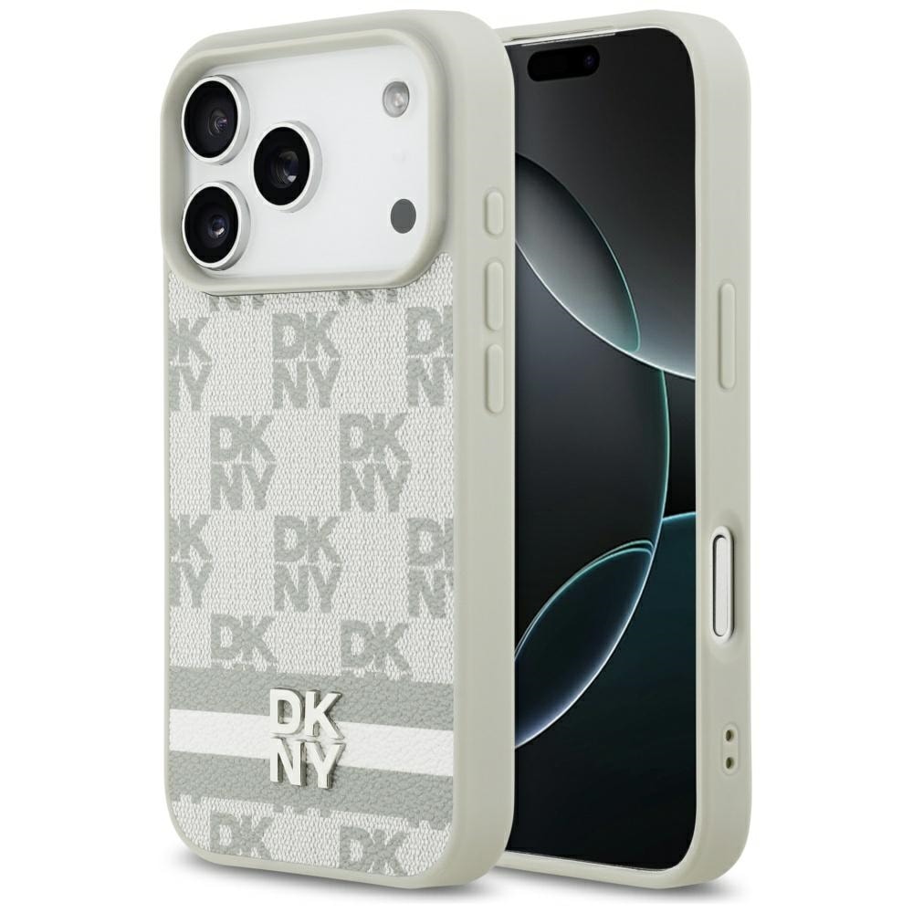 DKNY rutete med trykte striper iPhone 17 Pro-etui - Beige