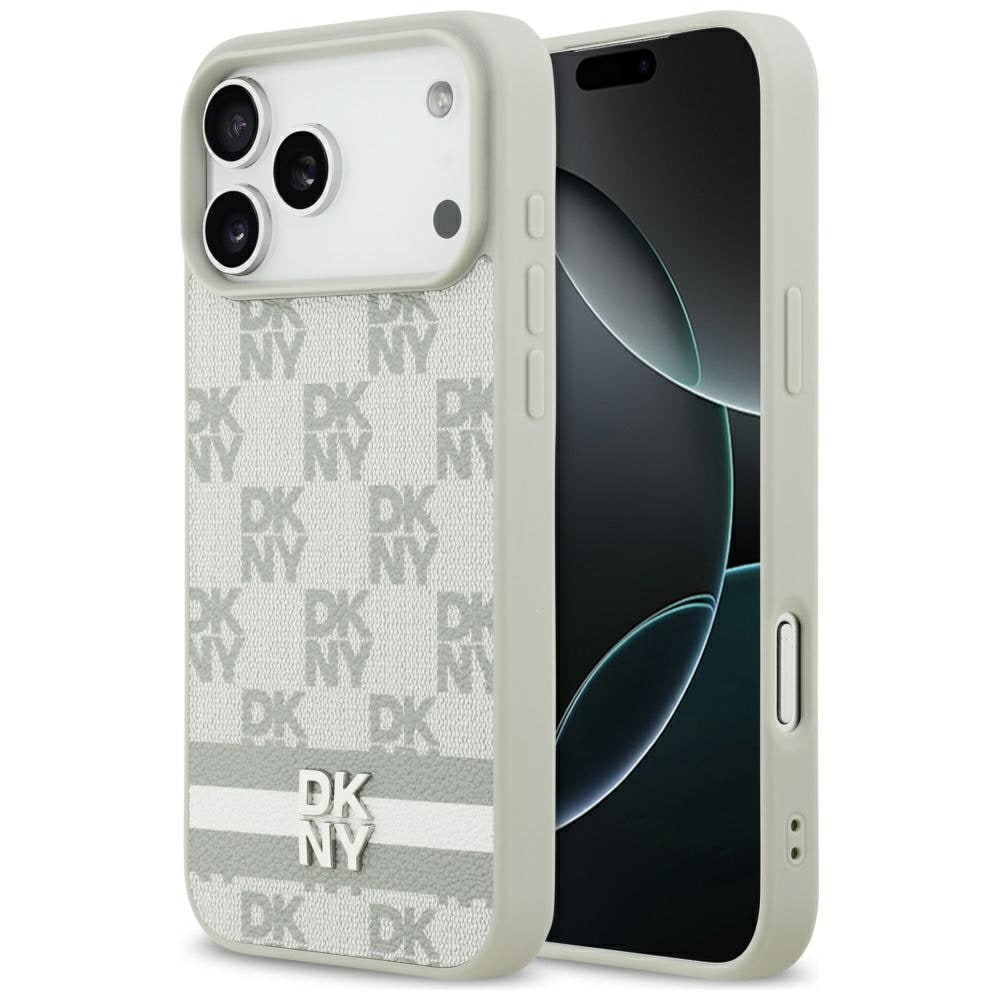 DKNY rutete med trykte striper-etui til iPhone 17 Pro Max - Beige