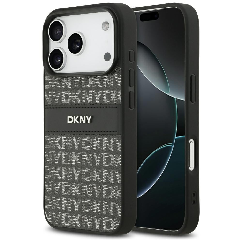 DKNY 17 Pro-etui med gjentatt teksturmønster og tonale striper iPhone - svart