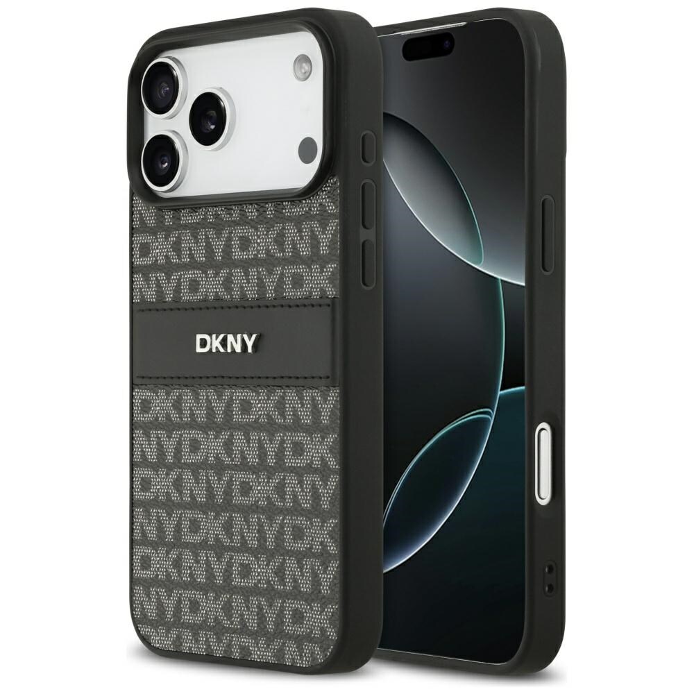 DKNY-etui med gjentatt teksturmønster og tonale striper til iPhone 17 Pro Max - Svart