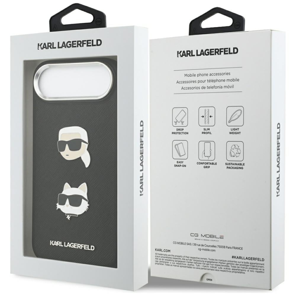 Karl Lagerfeld FW Grained Karl & Choupette Heads Pins & Logo iPhone Air Case - Svart