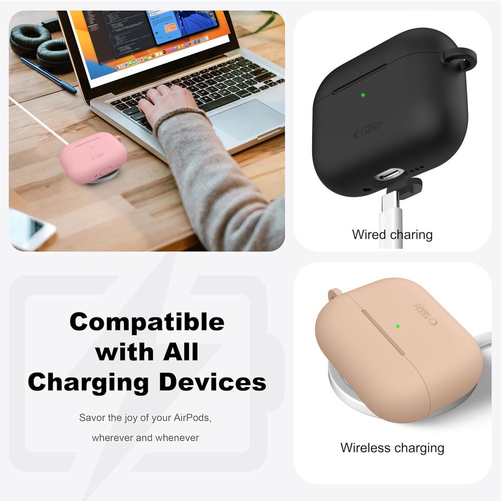 Tech-Protect silikonetui med krok for AirPods Pro - marineblå