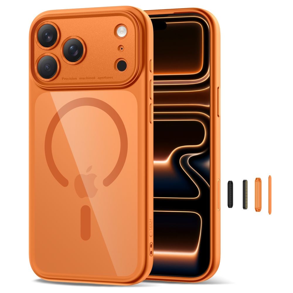 Tech-Protect Magpeak Magsafe CC-etui for iPhone 17 Pro Max - gjennomsiktig oransje