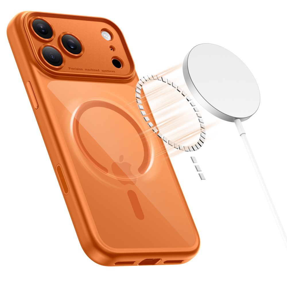 Tech-Protect Magpeak Magsafe CC-etui for iPhone 17 Pro Max - gjennomsiktig oransje