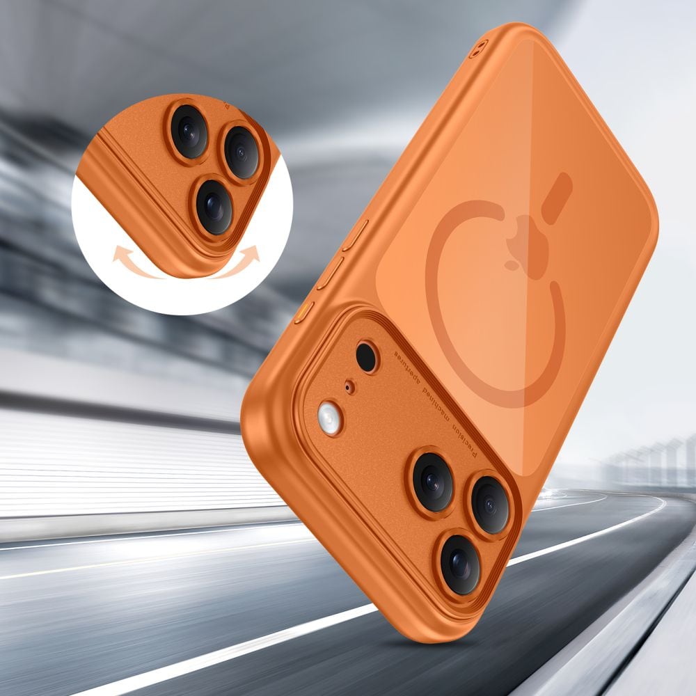 Tech-Protect Magpeak Magsafe CC-etui for iPhone 17 Pro Max - gjennomsiktig oransje