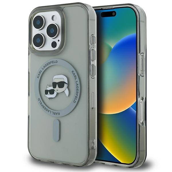 Karl Lagerfeld IML Metal Karl&Choupette Head MagSafe-etui i metall for iPhone 16 Pro - Svart