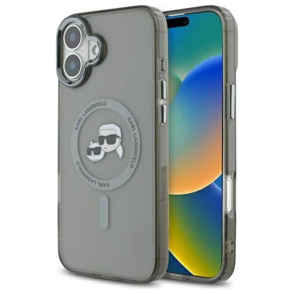 Karl Lagerfeld IML Metall Karl&Choupette Head MagSafe-etui i metall for iPhone 16 Plus - Svart