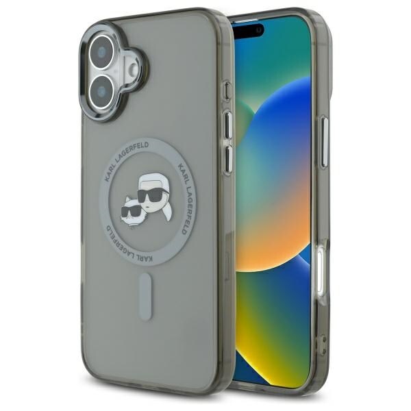 Karl Lagerfeld IML Metall Karl&Choupette Head MagSafe-etui i metall for iPhone 16 - Svart