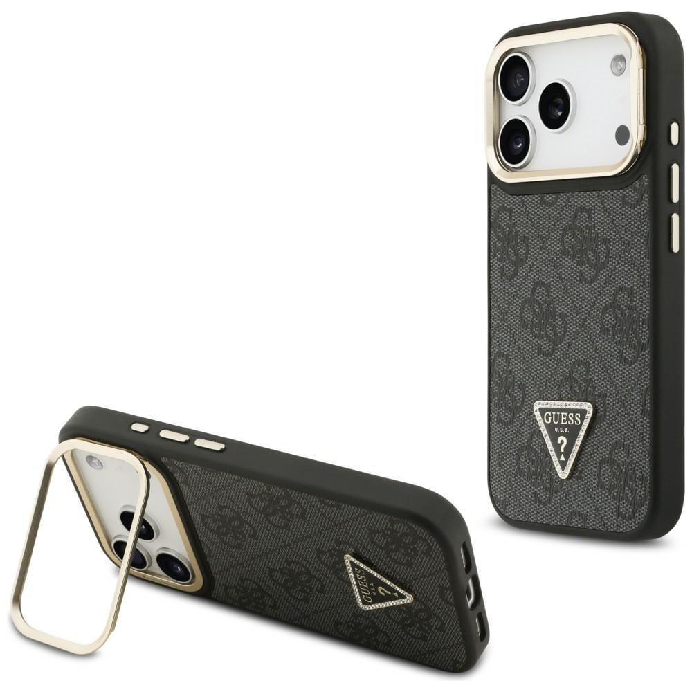 Guess 4G PU Triangle Logo & Stand Camera Magsafe-etui for iPhone 17 Pro - Svart