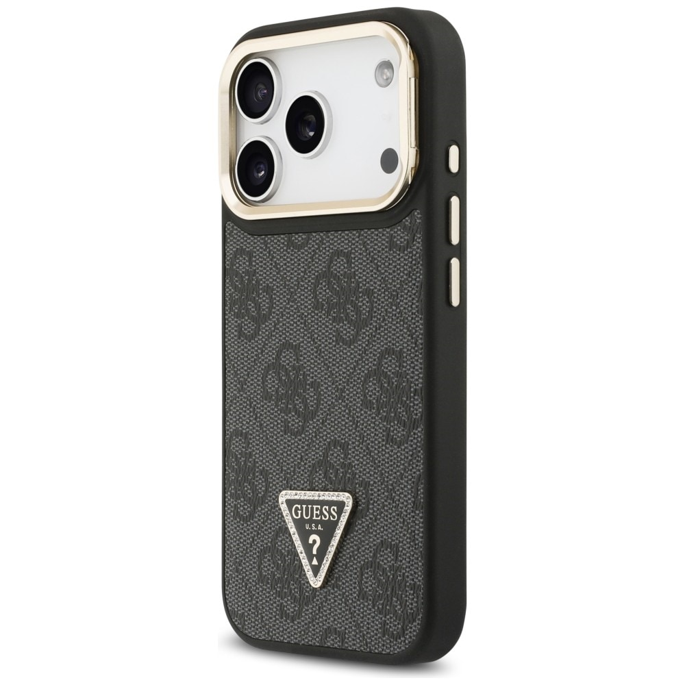 Guess 4G PU Triangle Logo & Stand Camera Magsafe-etui for iPhone 17 Pro - Svart